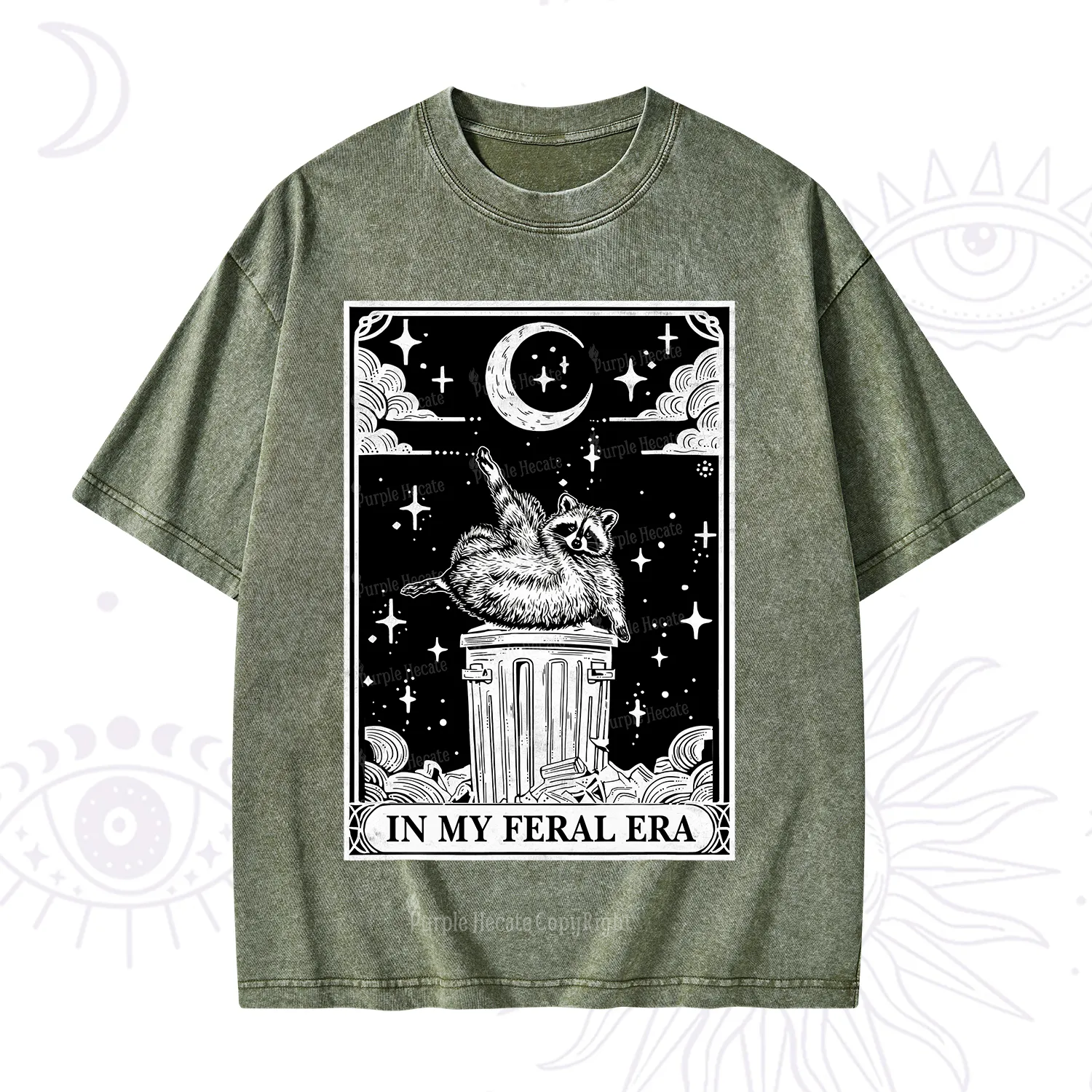 Purplehecate In My Feral Era Raccoon Tarot Washed T-Shirt