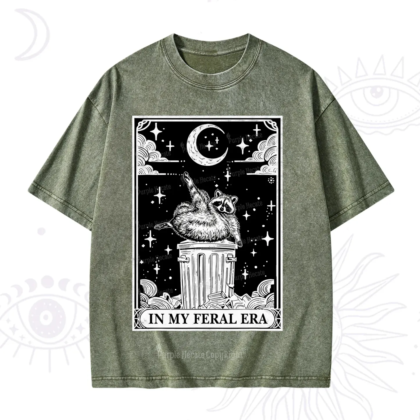 Purplehecate In My Feral Era Raccoon Tarot Washed T-Shirt