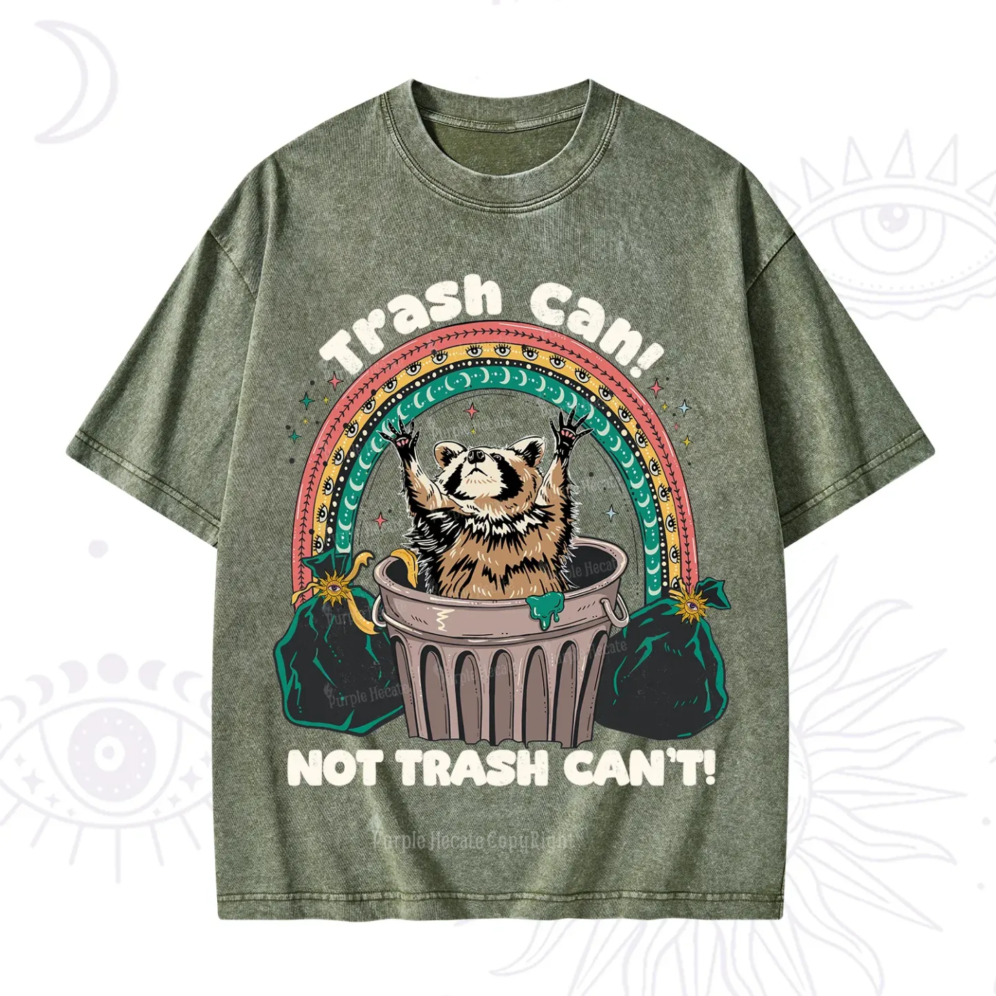 Purplehecate Trash Can Not Trash Can't Raccoon Washed T-Shirt
