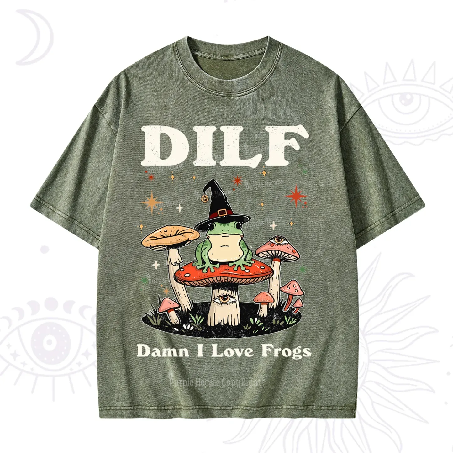 Purplehecate Dilf Damn I Love Frogs Washed T-Shirt