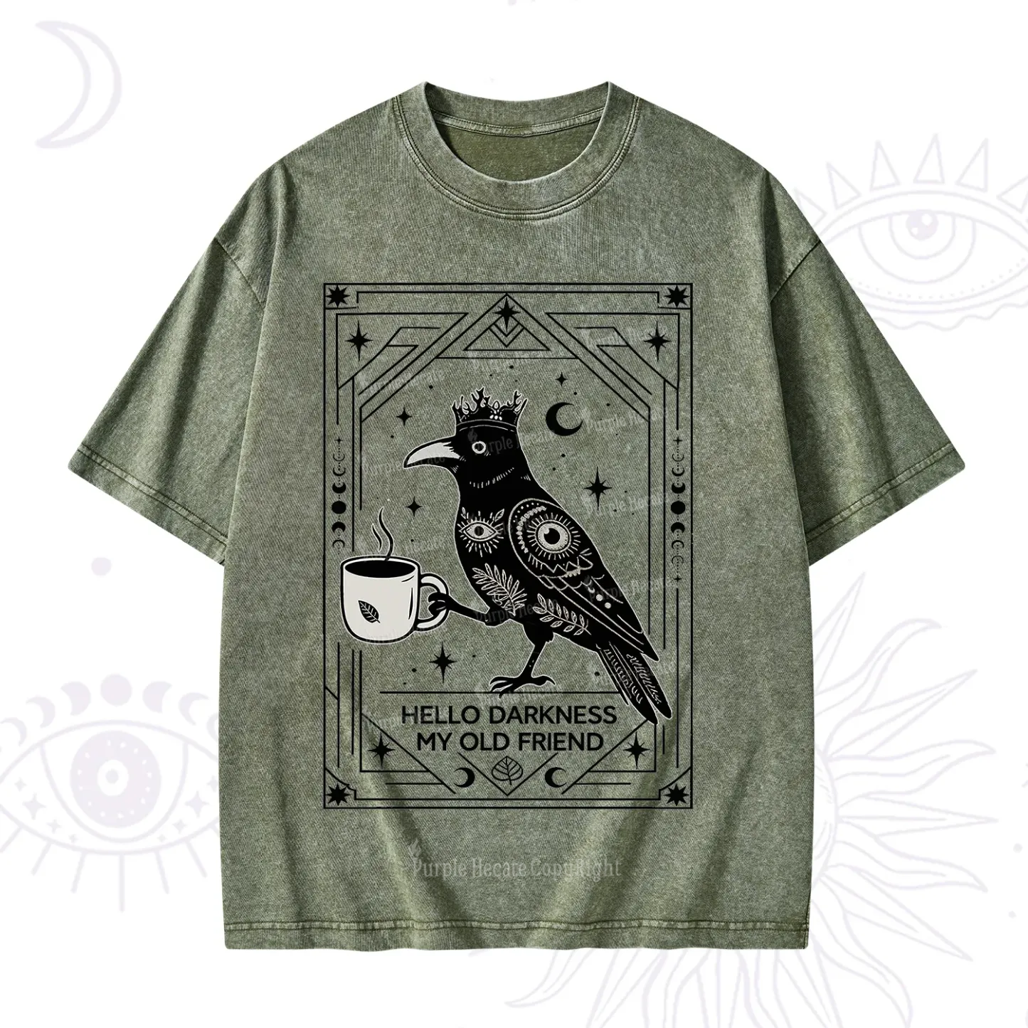 Purplehecate Hello Darkness My Old Friend Crow Washed T-Shirt