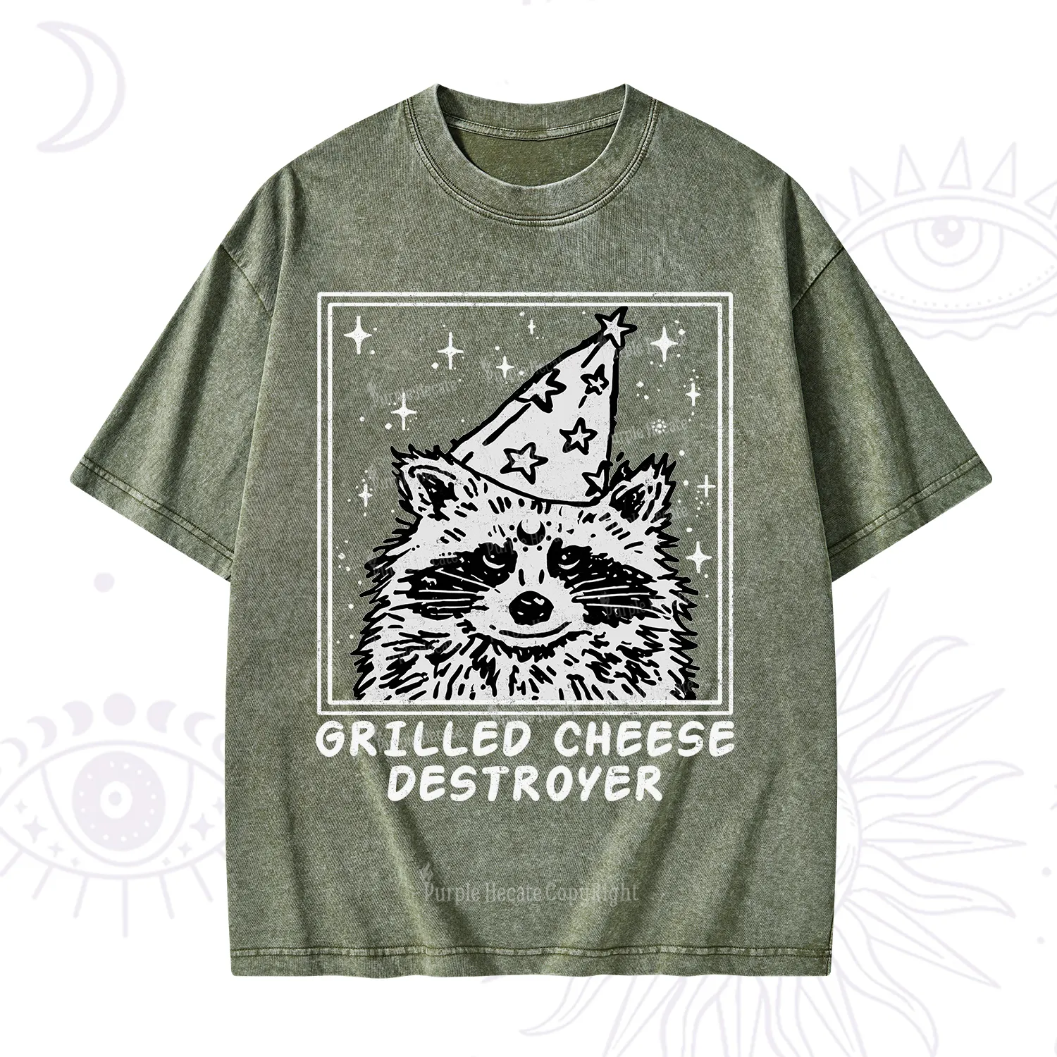 Purplehecate Grilled Cheese Destroyer Raccoon Washed T-Shirt
