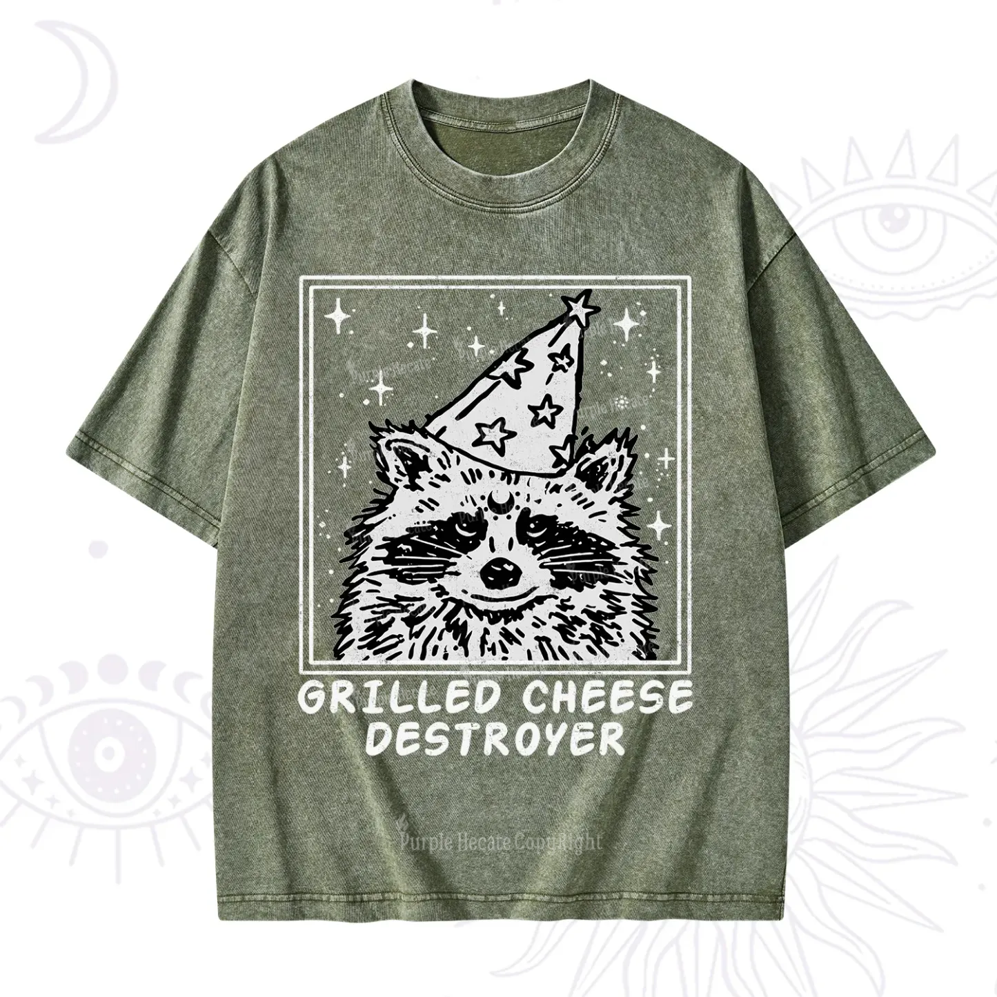 Purplehecate Grilled Cheese Destroyer Raccoon Washed T-Shirt