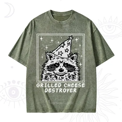 Purplehecate Grilled Cheese Destroyer Raccoon Washed T-Shirt