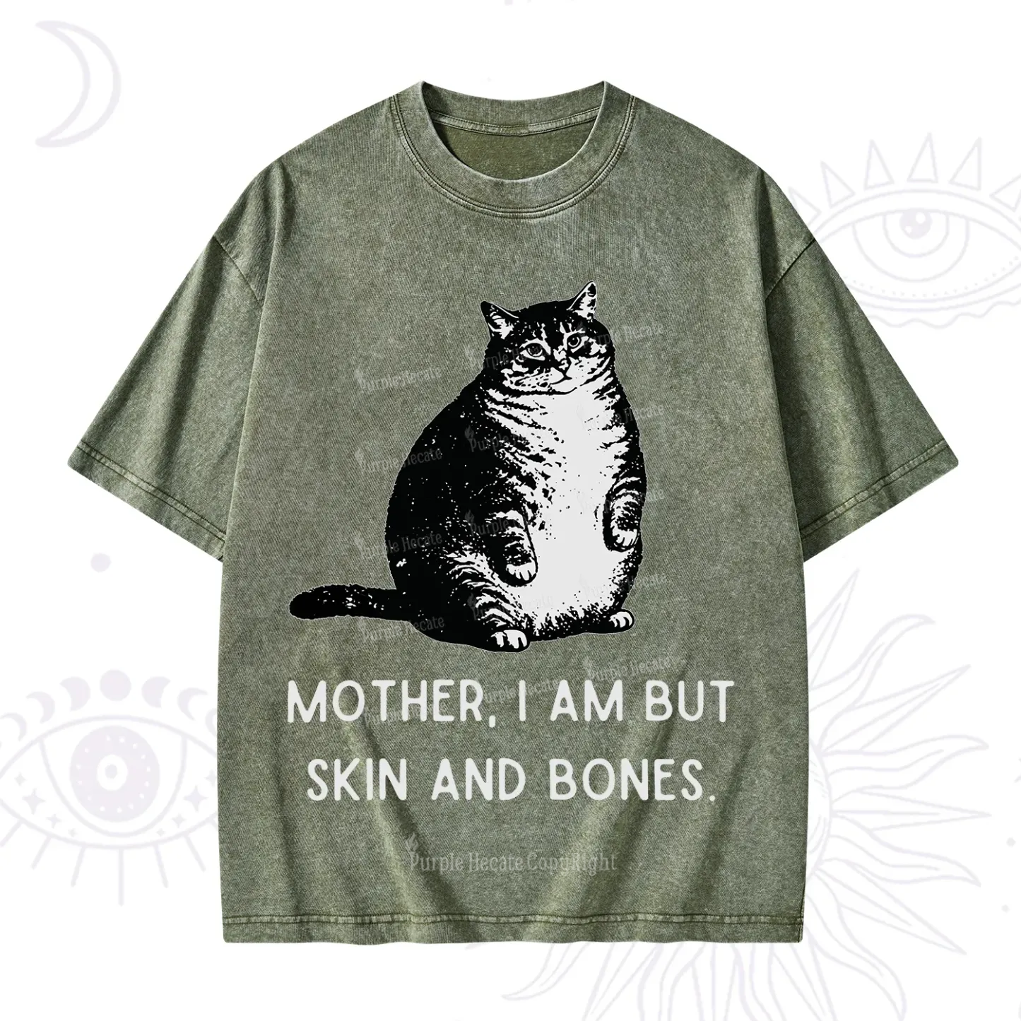 Purplehecate Cat Mother I Am But Skin And Bones Washed T-Shirt