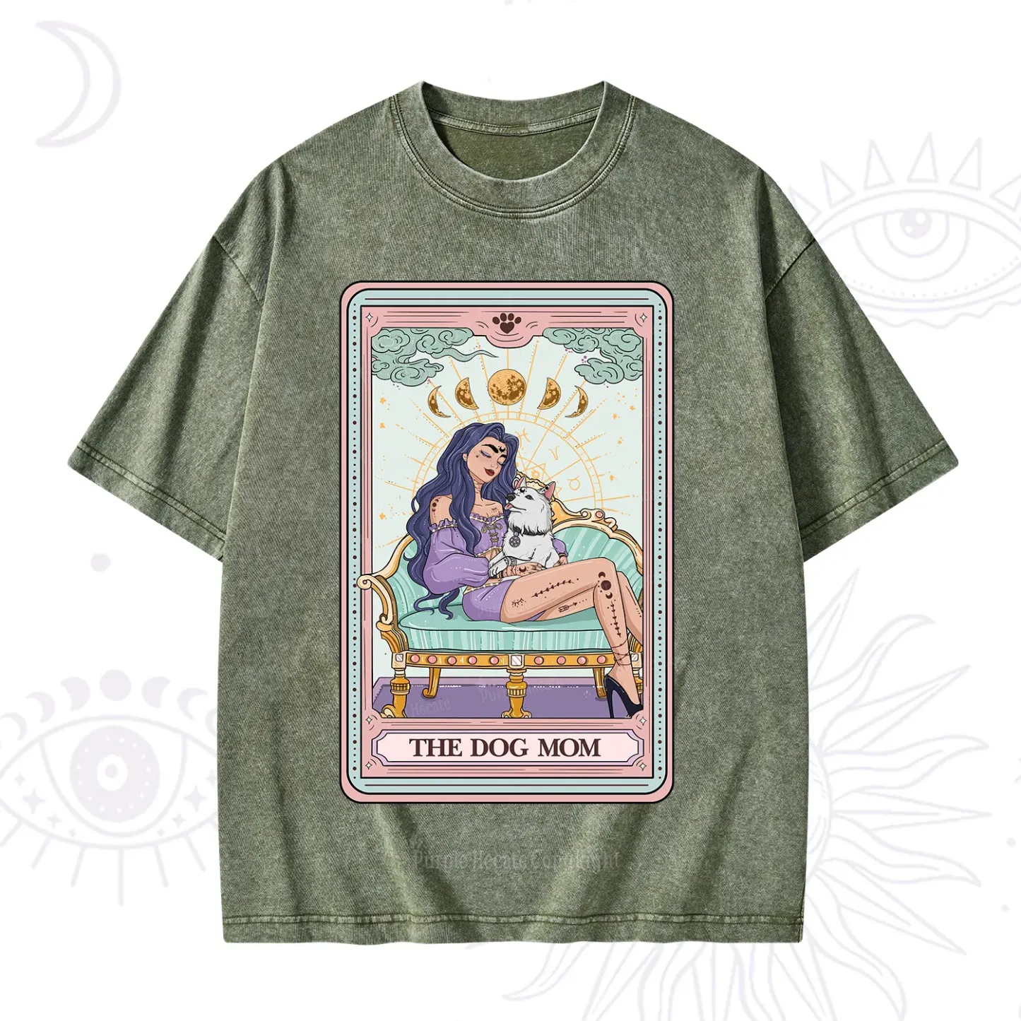 Purplehecate The Dog Mom Tarot Card Washed T-Shirt