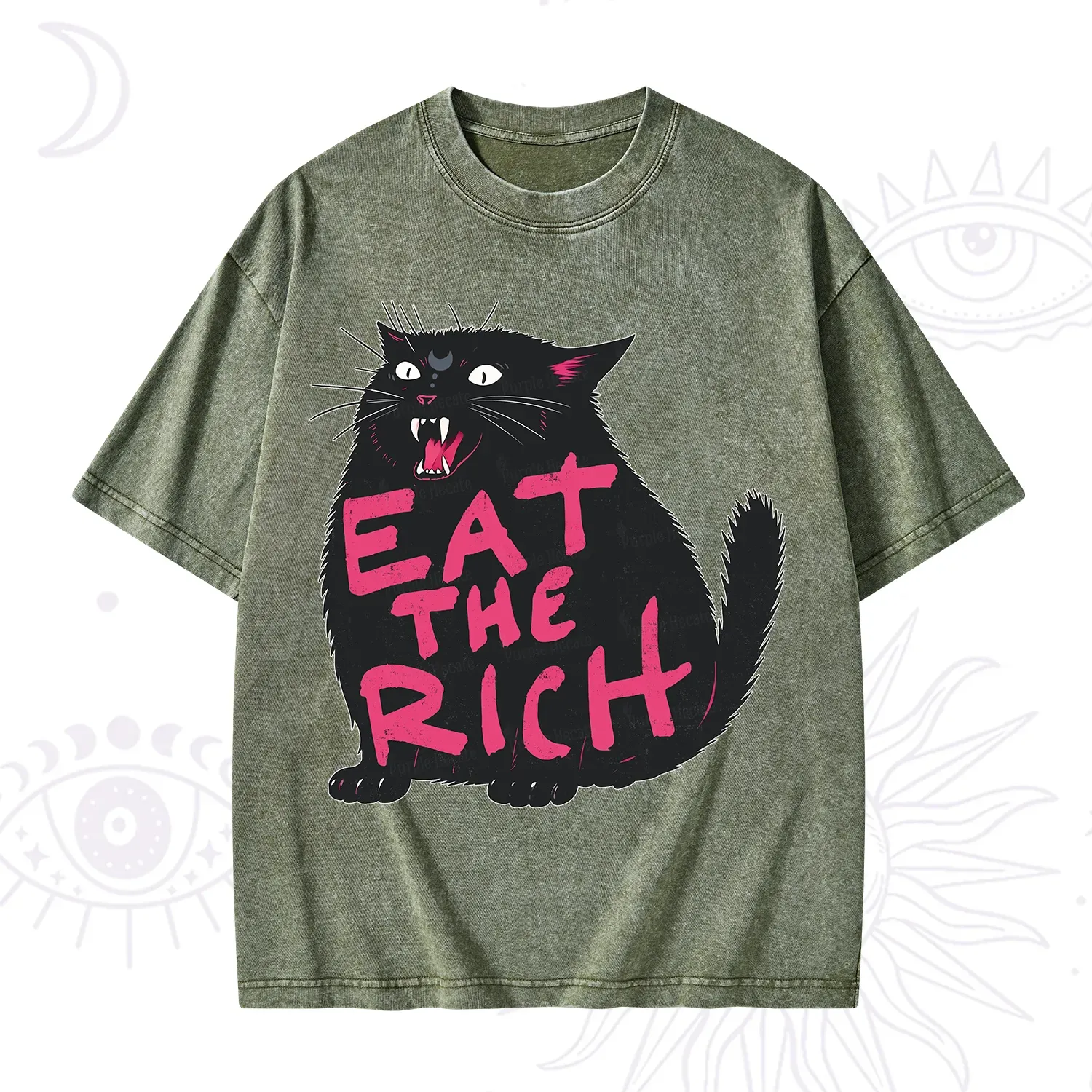 Purplehecate Eat The Rich Cat Washed T-Shirt