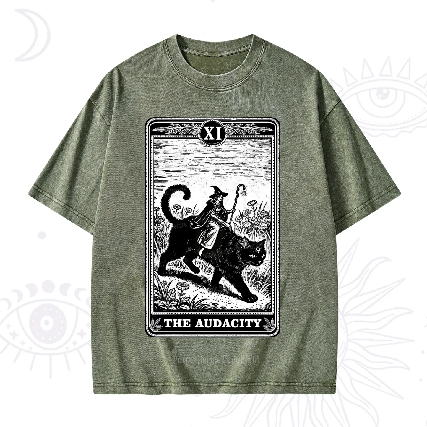 Purplehecate The Audacity Wizard Cat Tarot Washed T-Shirt