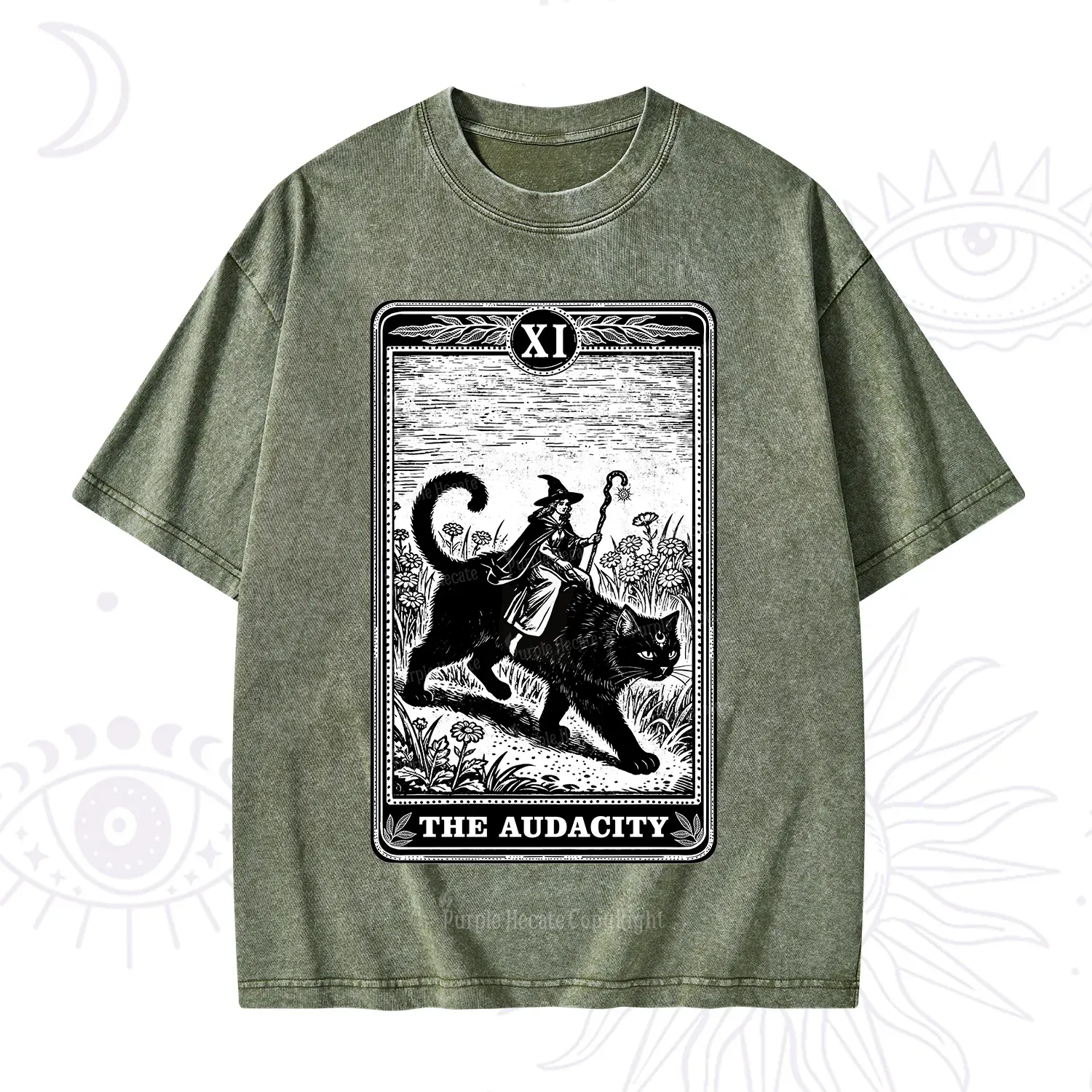 Purplehecate The Audacity Wizard Cat Tarot Washed T-Shirt
