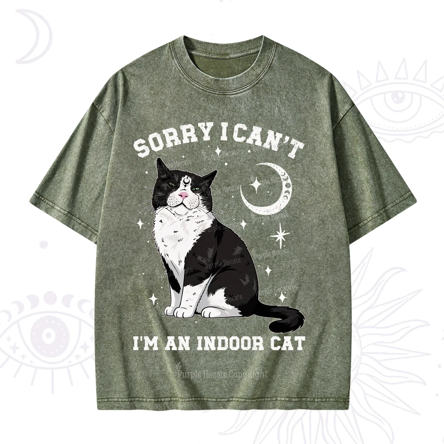 Purplehecate Sorry I Can't Go I'm an Indoor Cat Washed T-Shirt