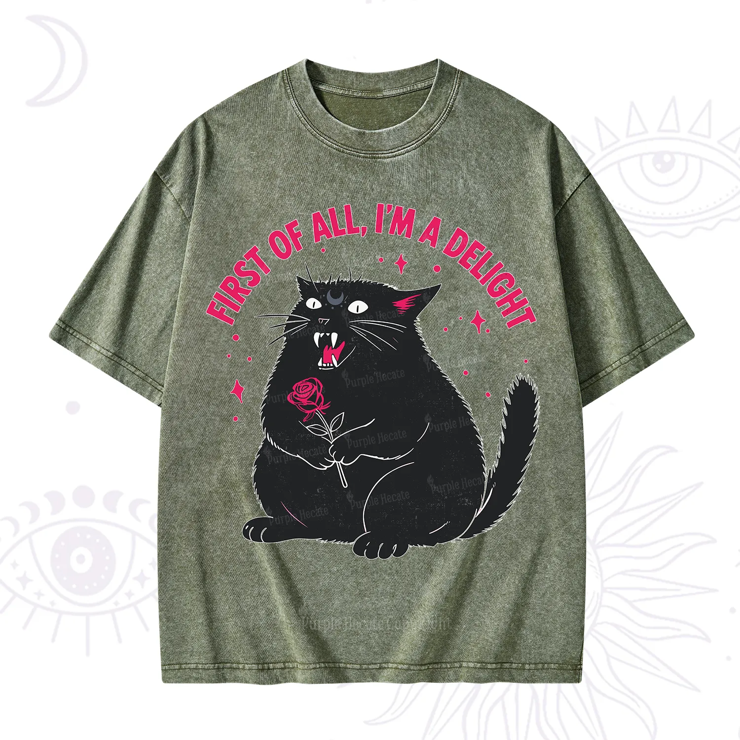 Purplehecate First Of All I'm A Delight Cat Washed T-Shirt