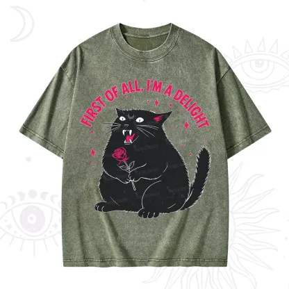 Purplehecate First Of All I'm A Delight Cat Washed T-Shirt