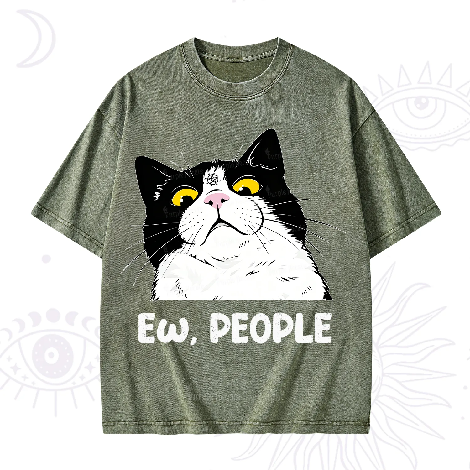Purplehecate Ew People Cat Washed T-Shirt