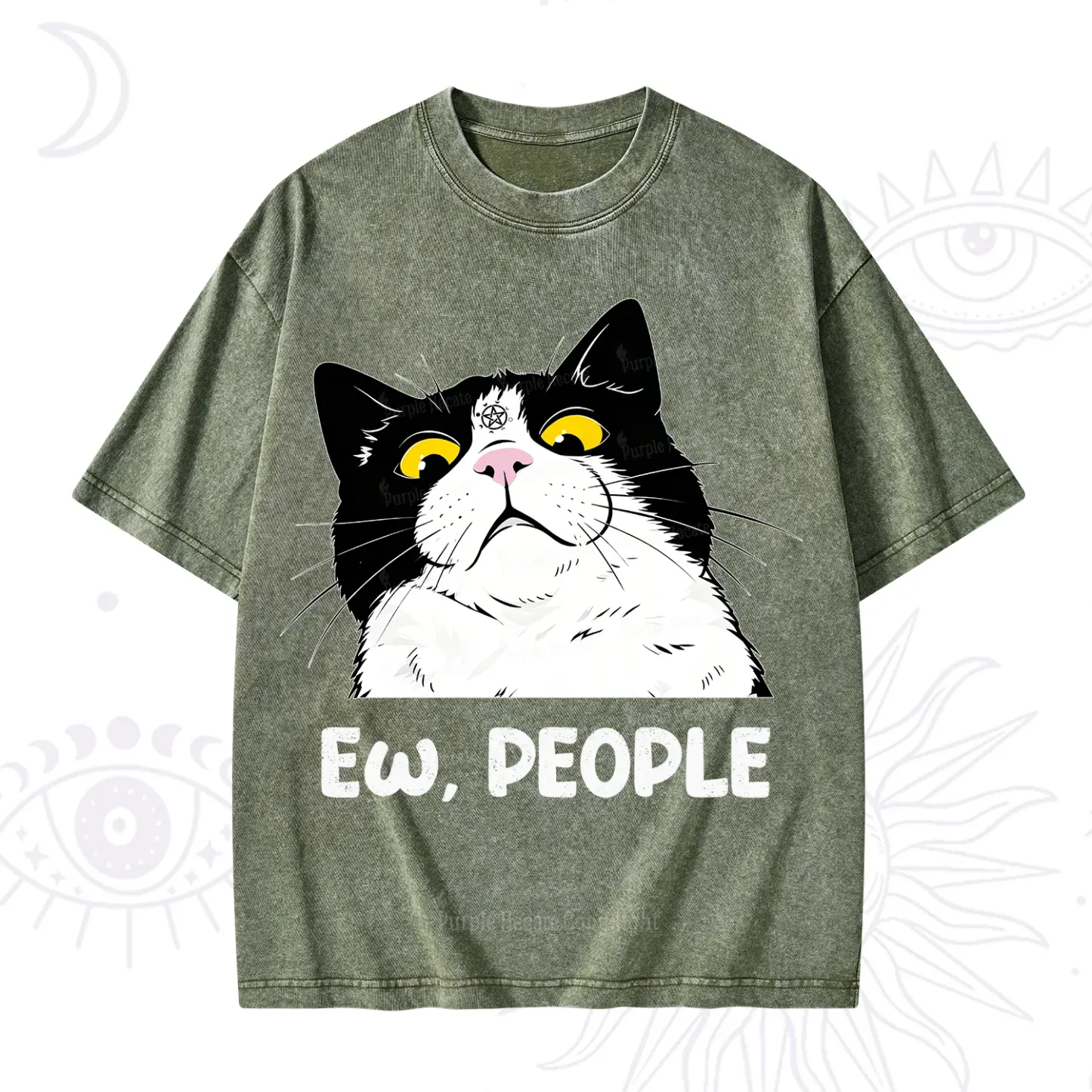 Purplehecate Ew People Cat Washed T-Shirt