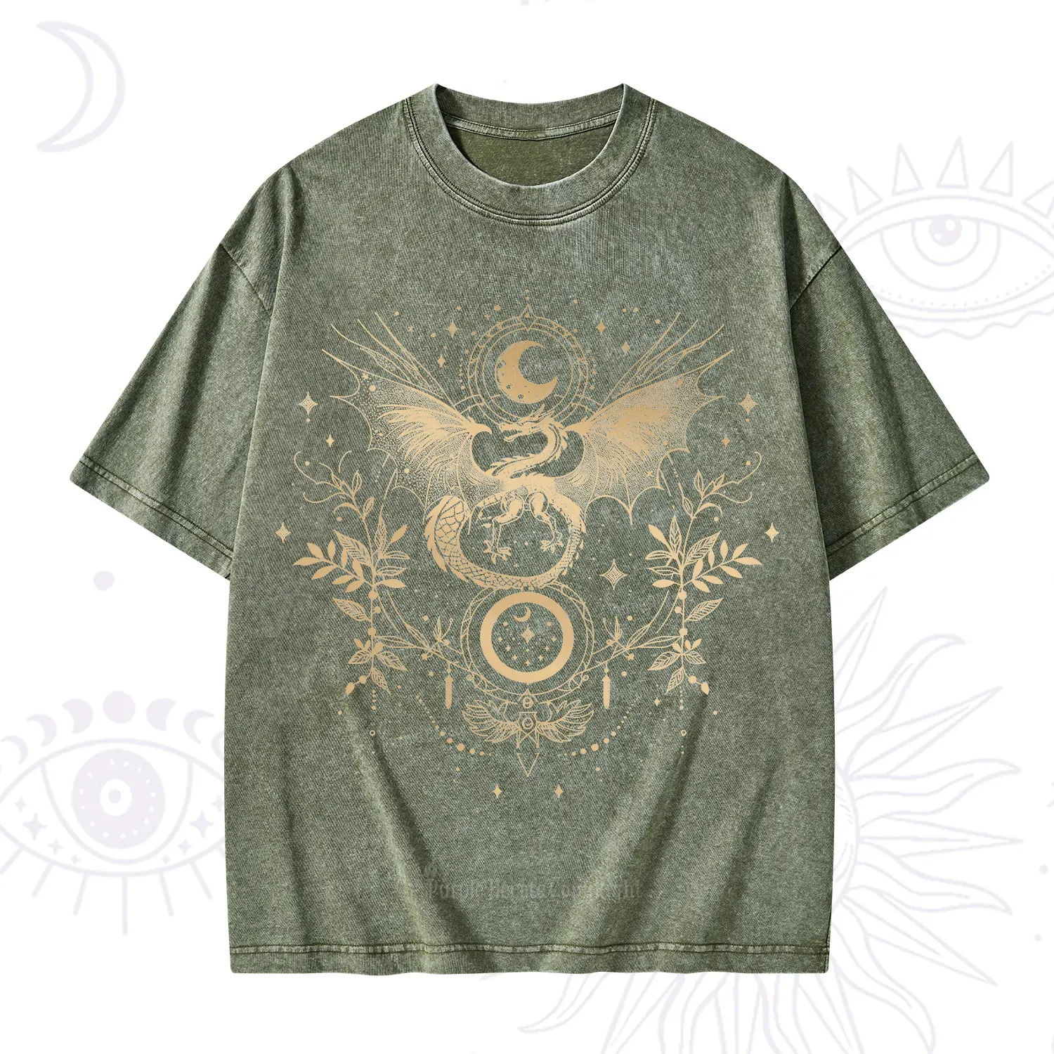 Purplehecate Celestial Dragon Moon Phase Washed T-Shirt