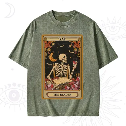 Purplehecate The Reader Tarot Skeleton Washed T-Shirt