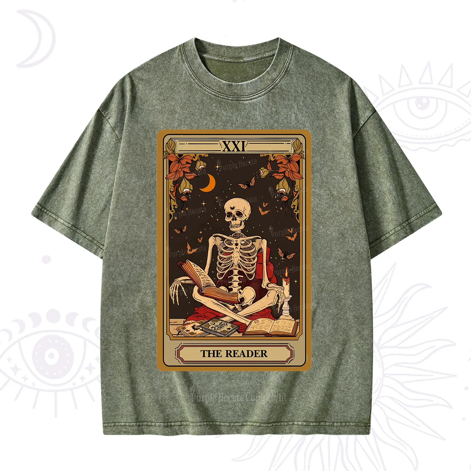 Purplehecate The Reader Tarot Card Washed T-Shirt