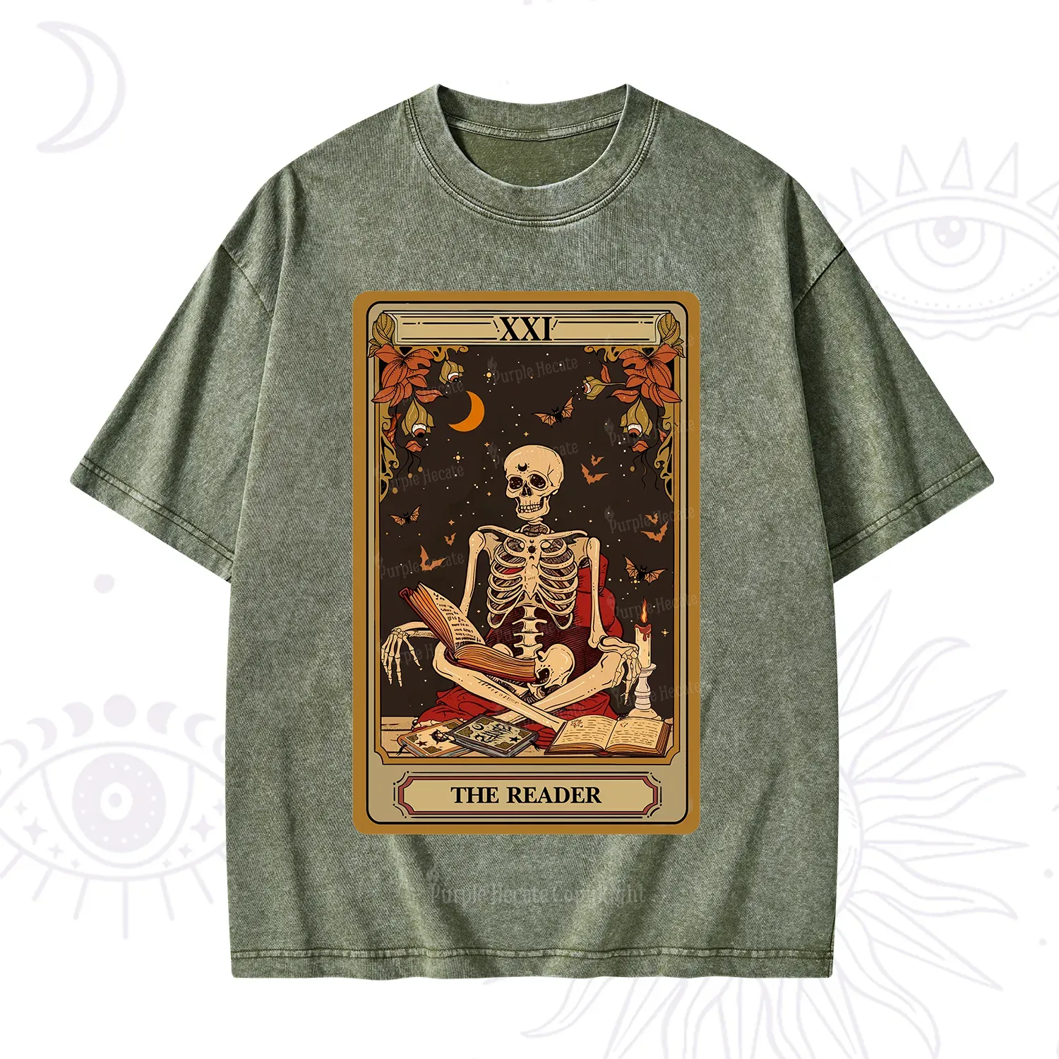 Purplehecate The Reader Tarot Card Washed T-Shirt