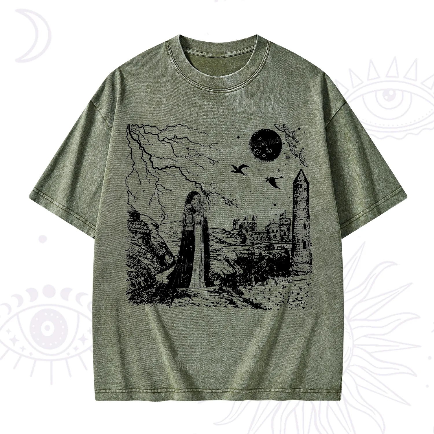 Purplehecate Black Moon Witch Spell Casting Washed T-Shirt