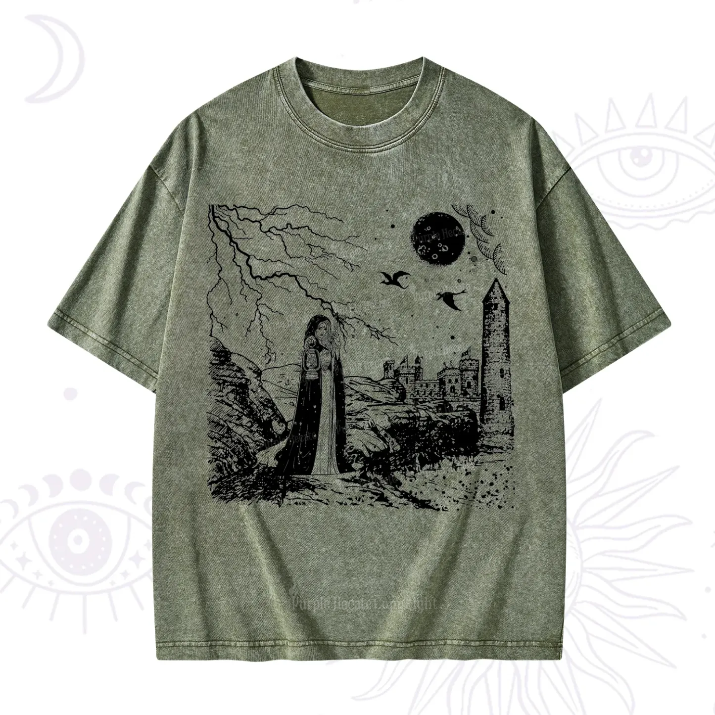 Purplehecate Black Moon Witch Spell Casting Washed T-Shirt