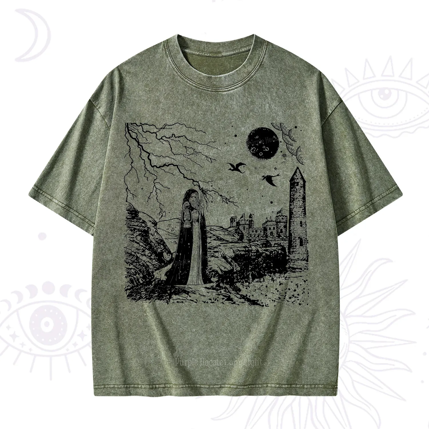 Purplehecate Black Moon Witch Spell Casting Washed T-Shirt