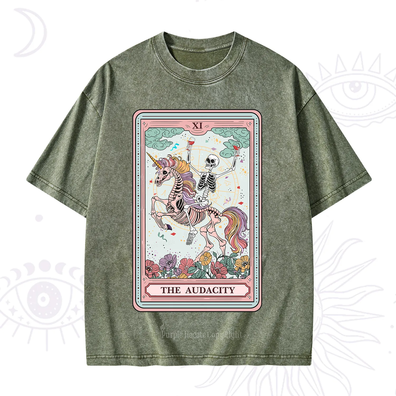 Purplehecate The Funny Skeleton Audacity Tarot Washed T-Shirt
