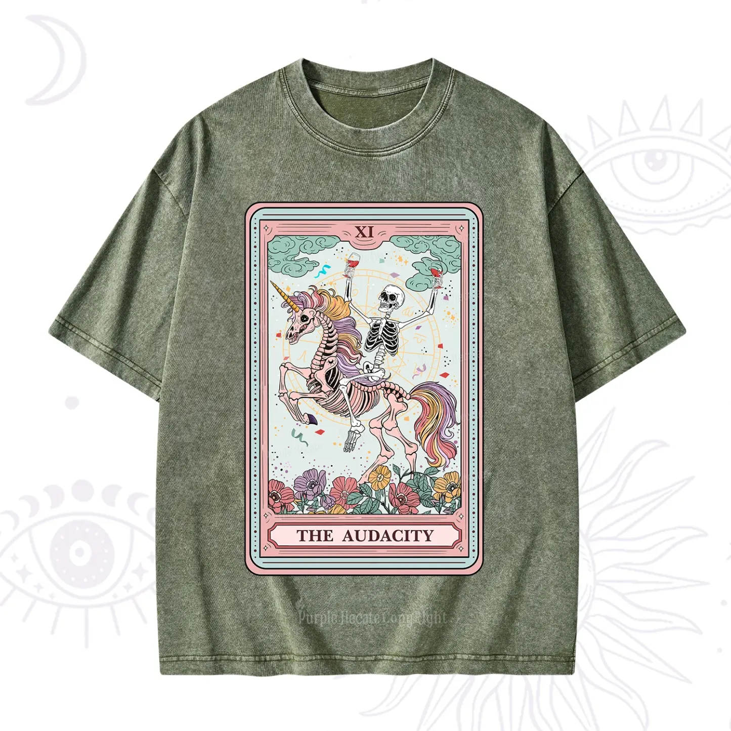 Purplehecate The Funny Skeleton Audacity Tarot Washed T-Shirt