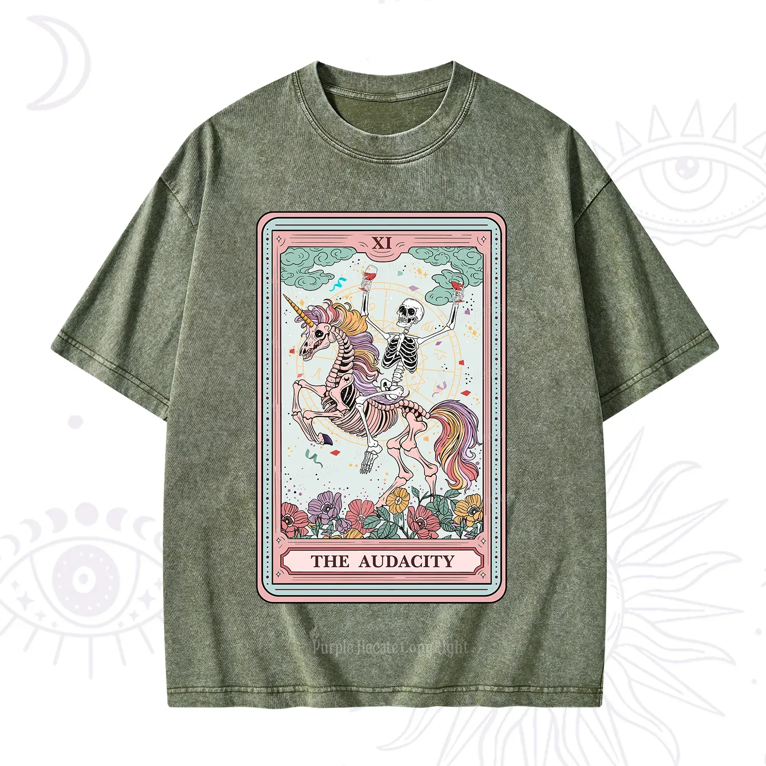 Purplehecate The Funny Skeleton Audacity Tarot Washed T-Shirt