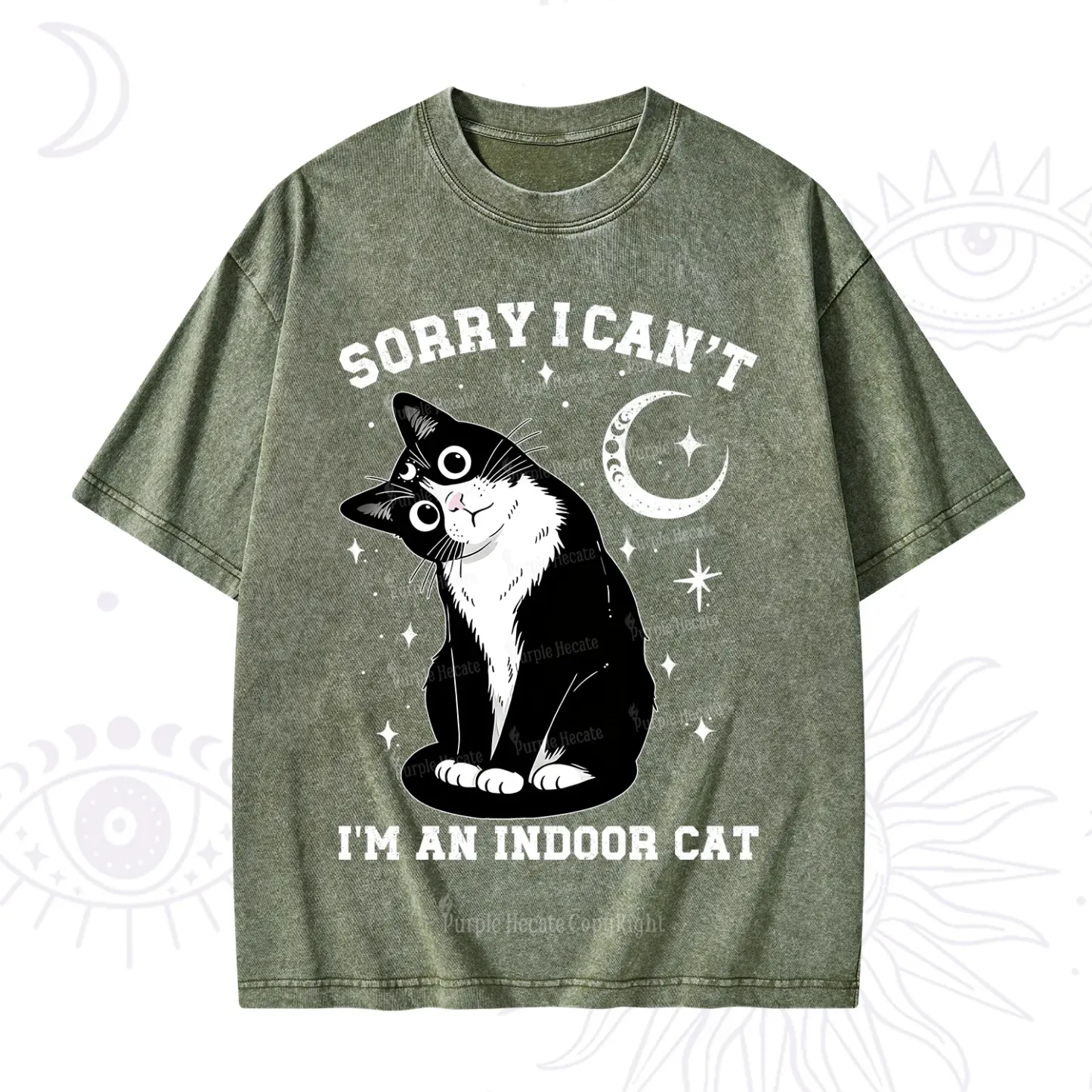Purplehecate Sorry I Can't Go I'm an Indoor Cat Washed T-Shirt