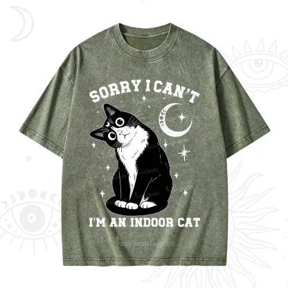 Purplehecate Sorry I Can't Go I'm an Indoor Cat Washed T-Shirt