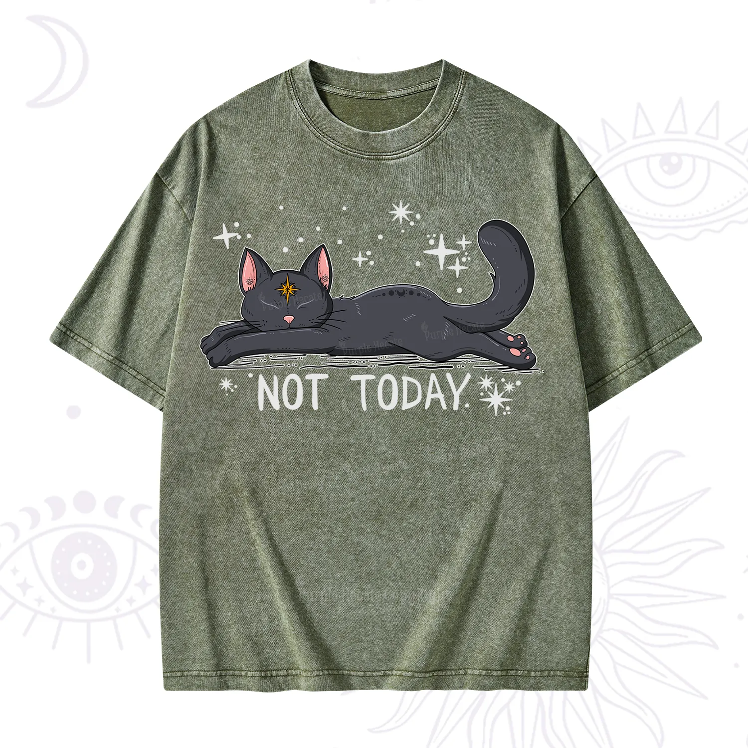 Purplehecate Not Today Cat Washed T-Shirt