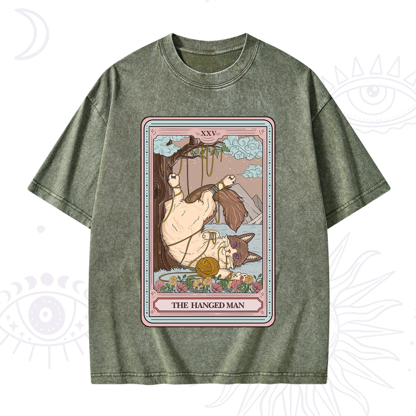 Purplehecate The Hanged Man Tarot Cat Washed T-Shirt
