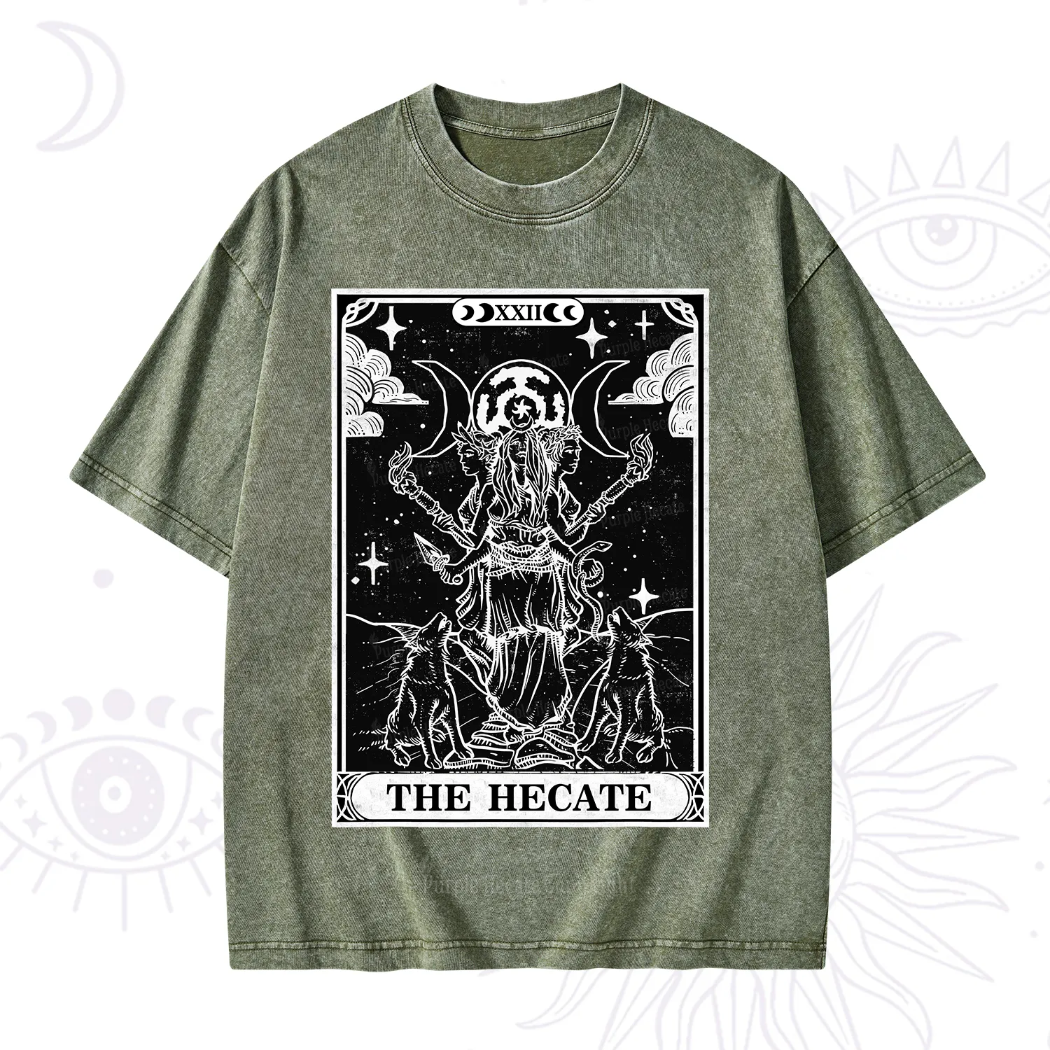 Purplehecate The Dark Moon Goddess Hecate Tarot Washed T-Shirt