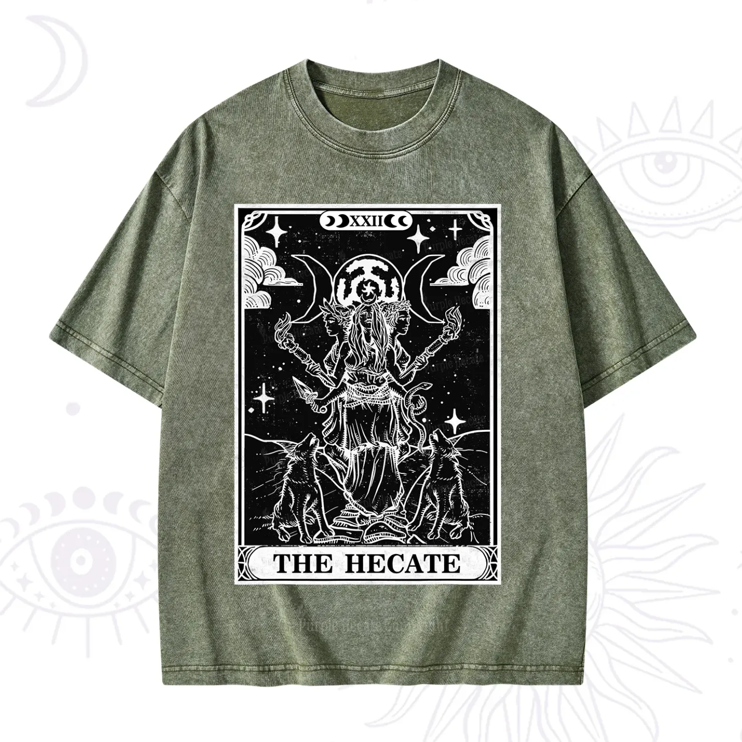 Purplehecate The Dark Moon Goddess Hecate Tarot Washed T-Shirt