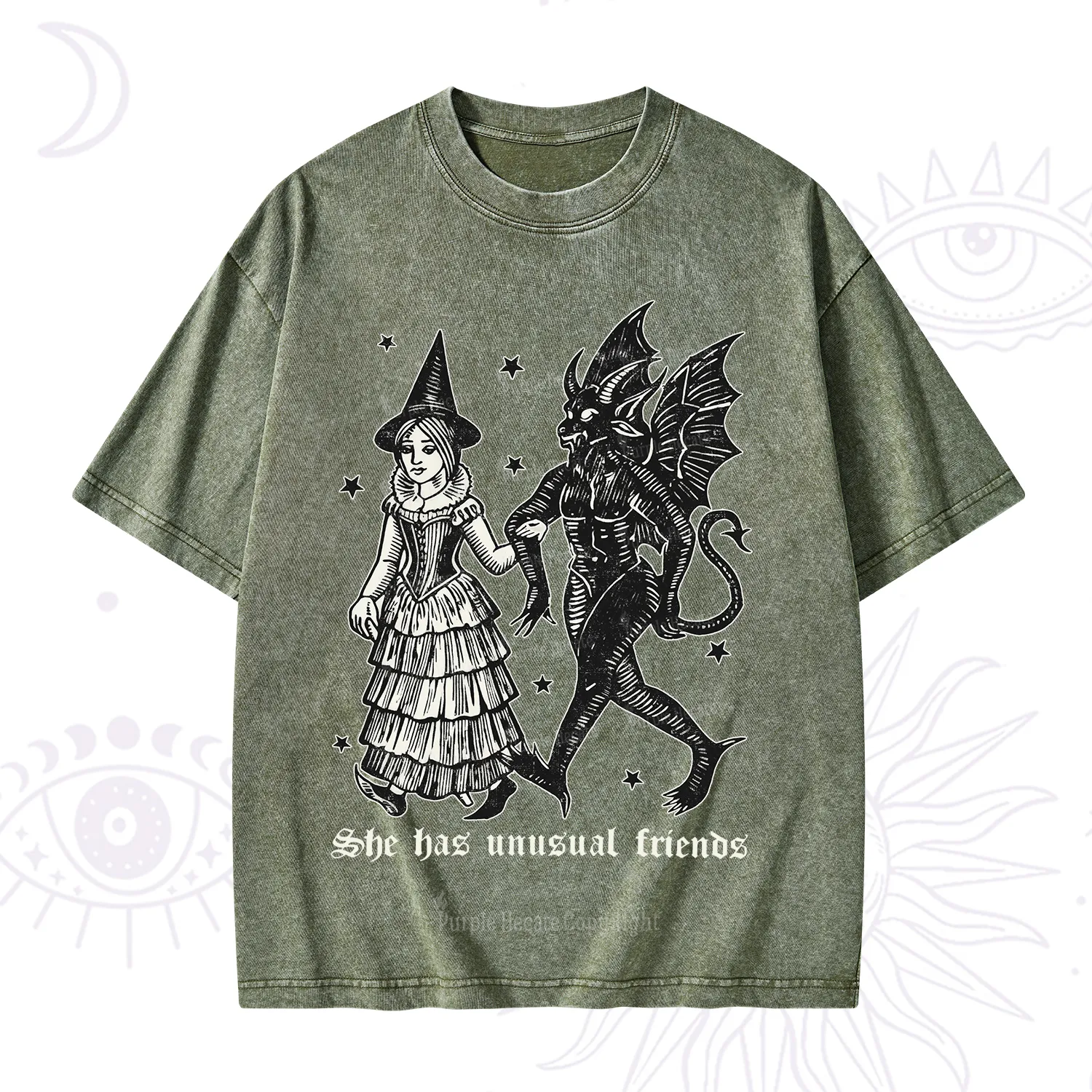 Purplehecate She Has Unusual Friends Washed T-Shirt
