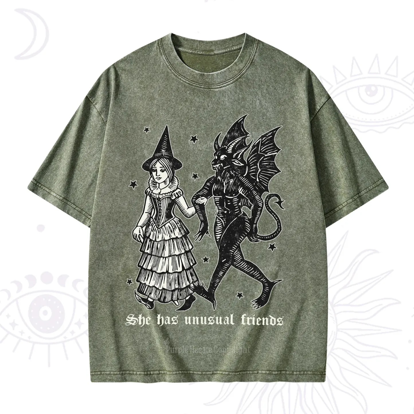 Purplehecate She Has Unusual Friends Washed T-Shirt