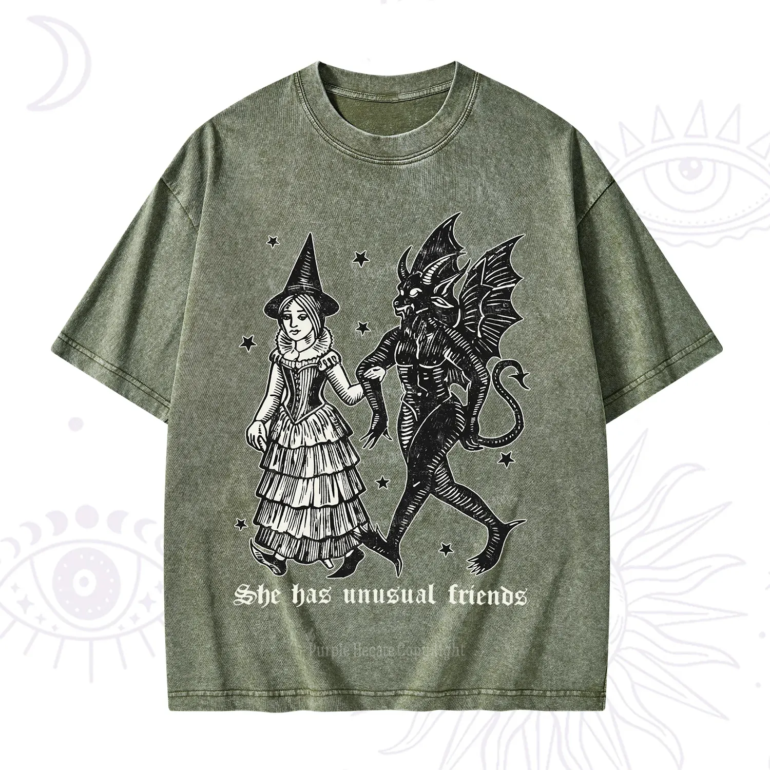 Purplehecate She Has Unusual Friends Washed T-Shirt