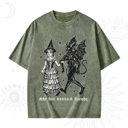 Purplehecate She Has Unusual Friends Washed T-Shirt