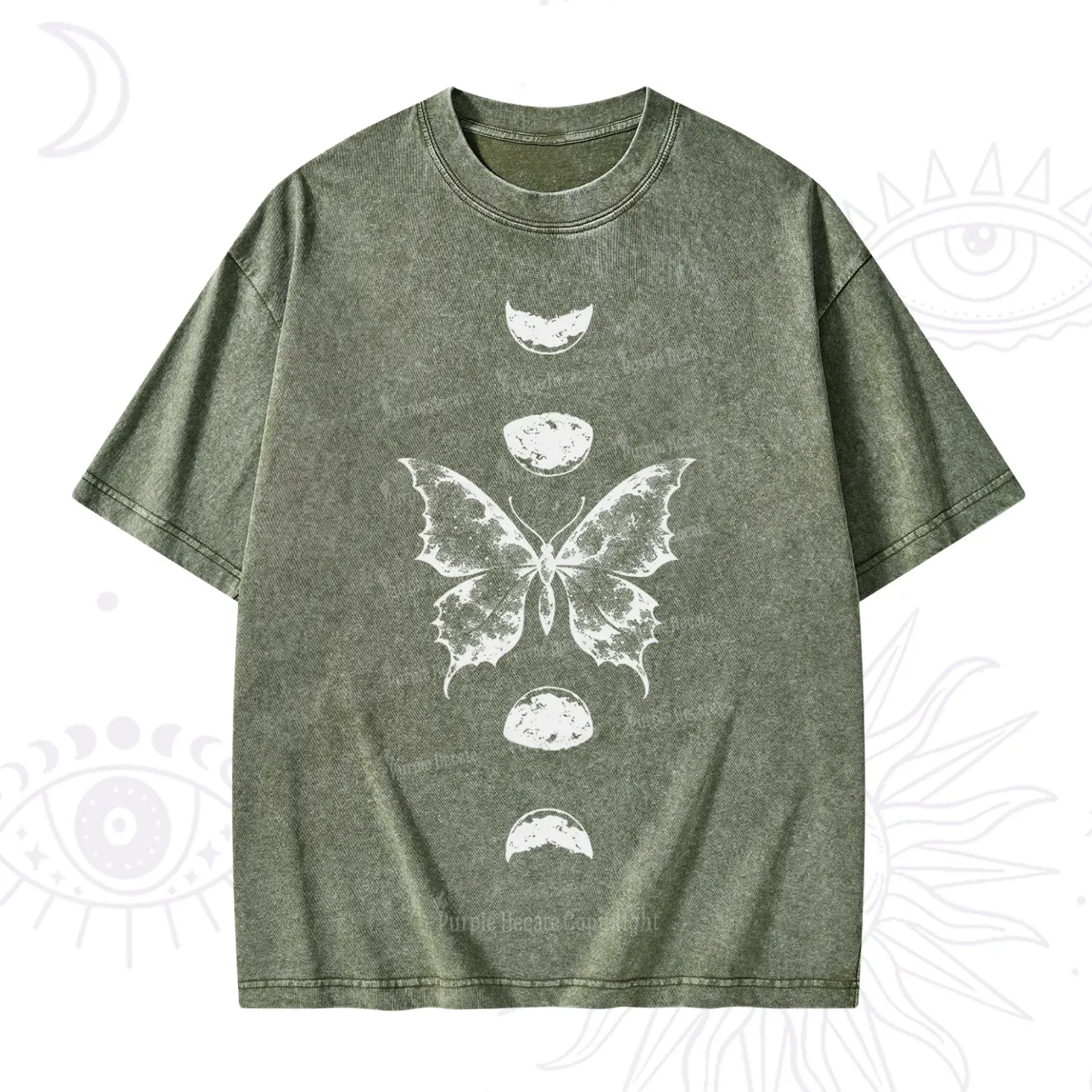 Purplehecate Lunar Butterfly Phases Washed T-Shirt