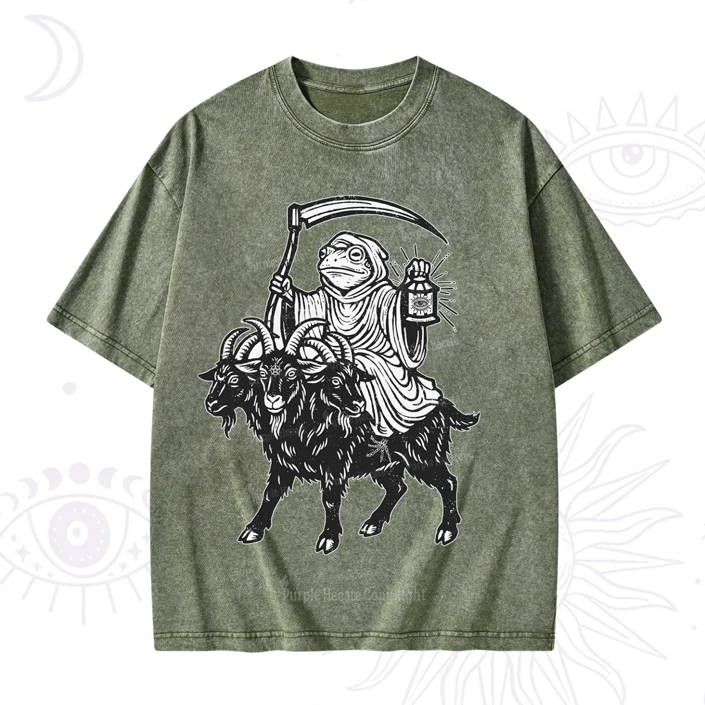 Purplehecate Death Frog Goat Rider Washed T-Shirt