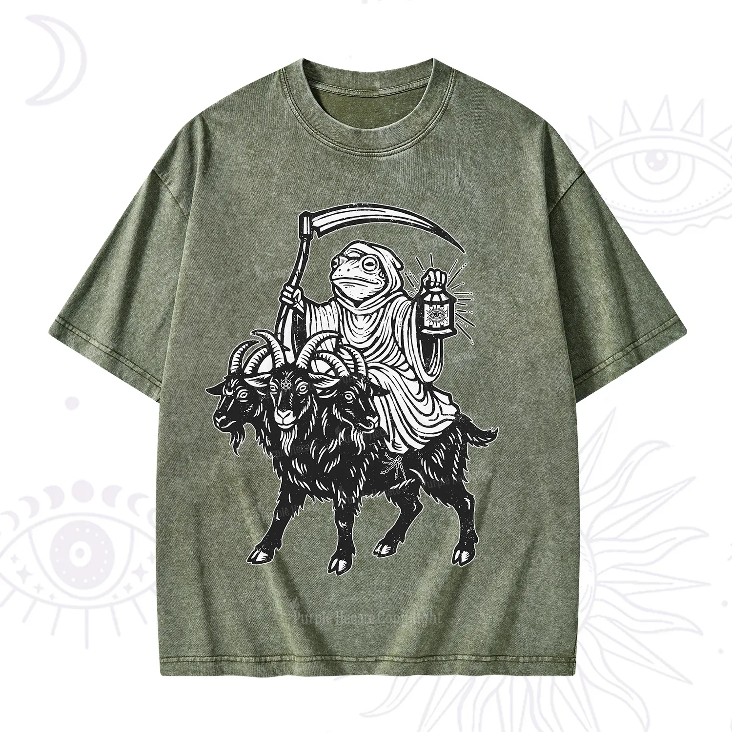 Purplehecate Death Frog Goat Rider Washed T-Shirt