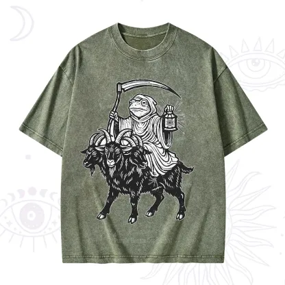 Purplehecate Death Frog Goat Rider Washed T-Shirt