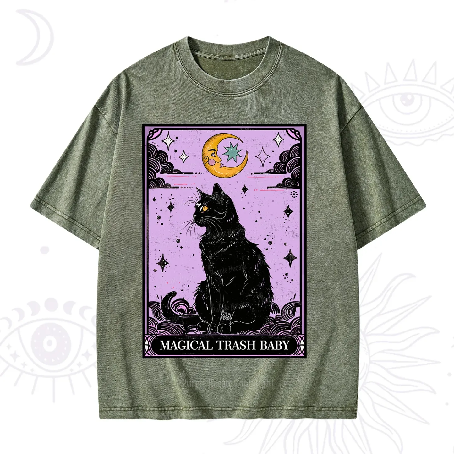 Purplehecate Magical Trash Baby Tarot Cat Washed T-Shirt