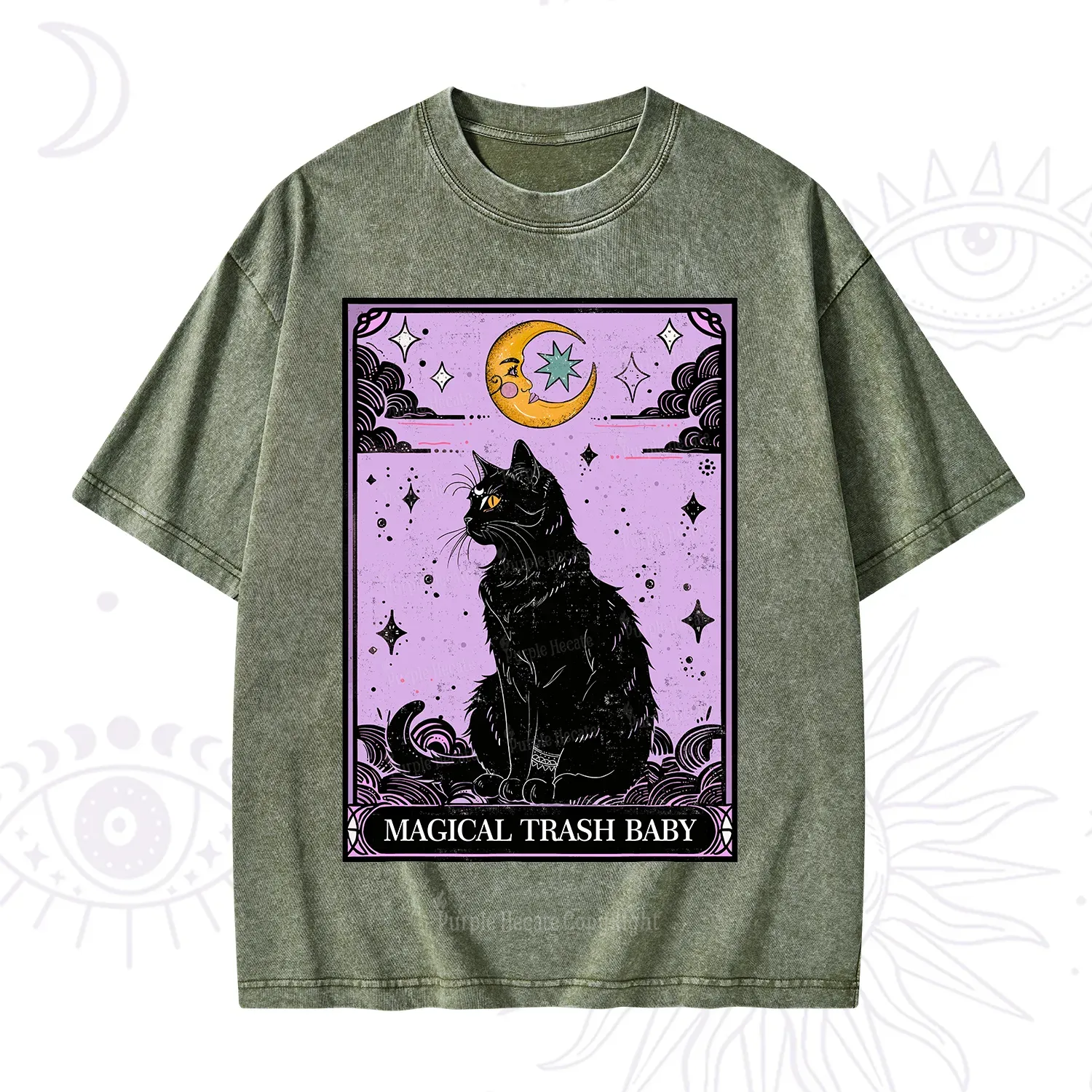 Purplehecate Magical Trash Baby Tarot Cat Washed T-Shirt
