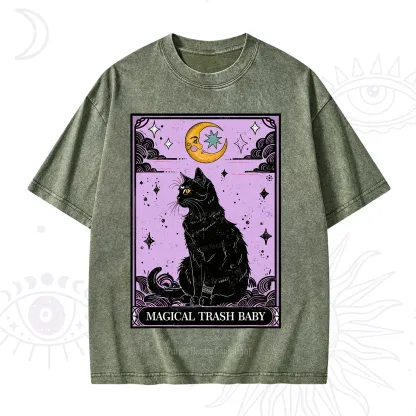 Purplehecate Magical Trash Baby Tarot Cat Washed T-Shirt