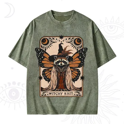 Purplehecate Witchy Shit Raccoon Washed T-Shirt