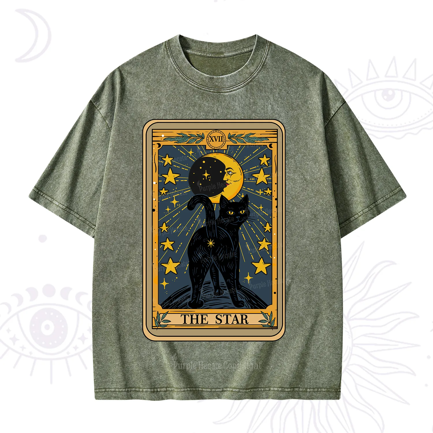 Purplehecate The Star Tarot Cat Washed T-Shirt