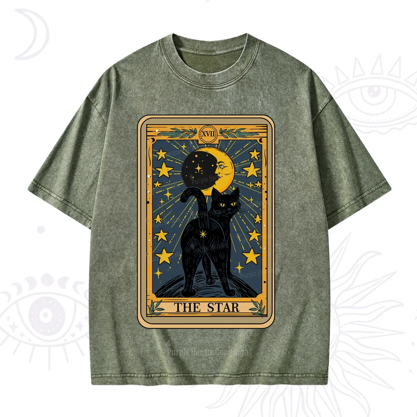 Purplehecate The Star Tarot Cat Washed T-Shirt