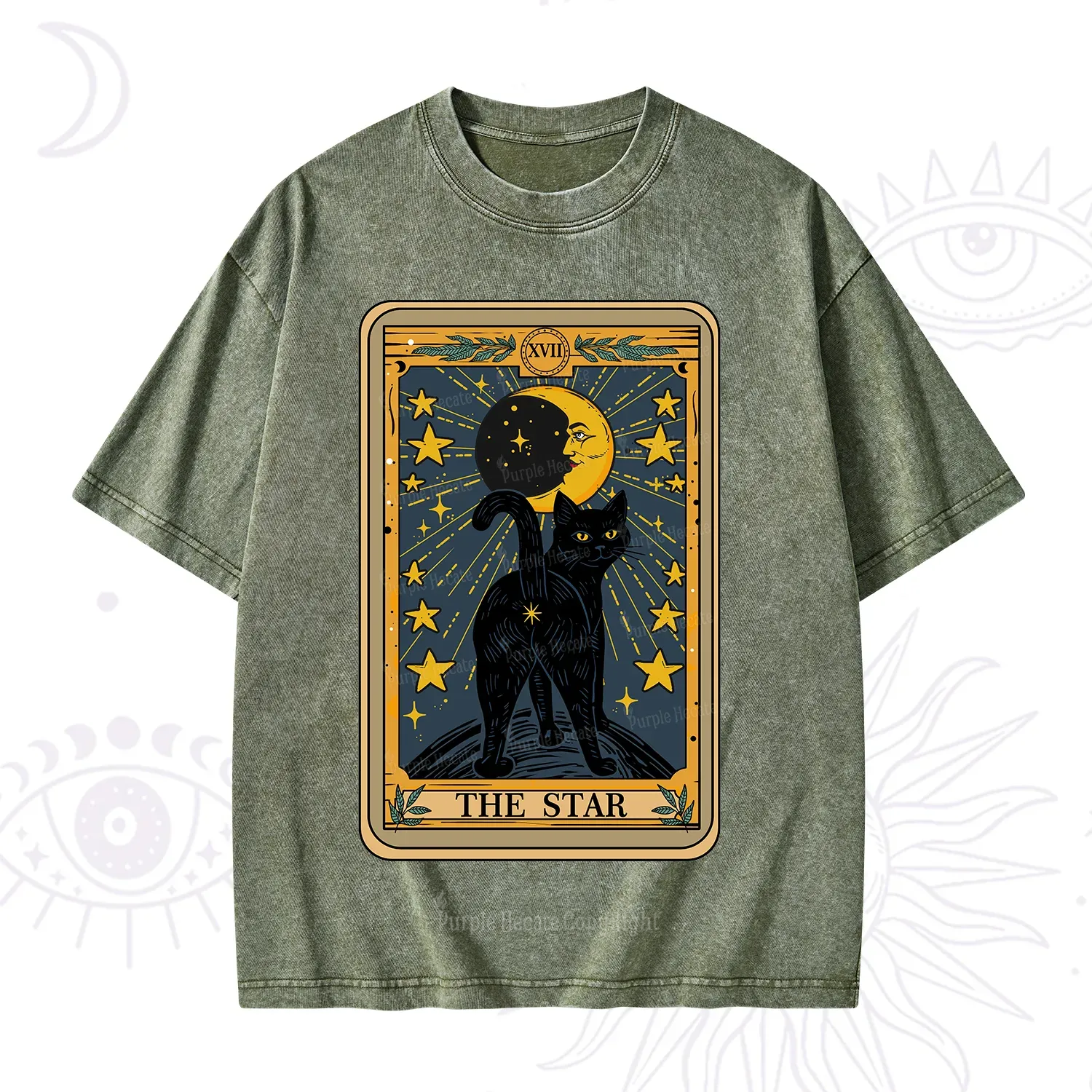 Purplehecate The Star Tarot Cat Washed T-Shirt