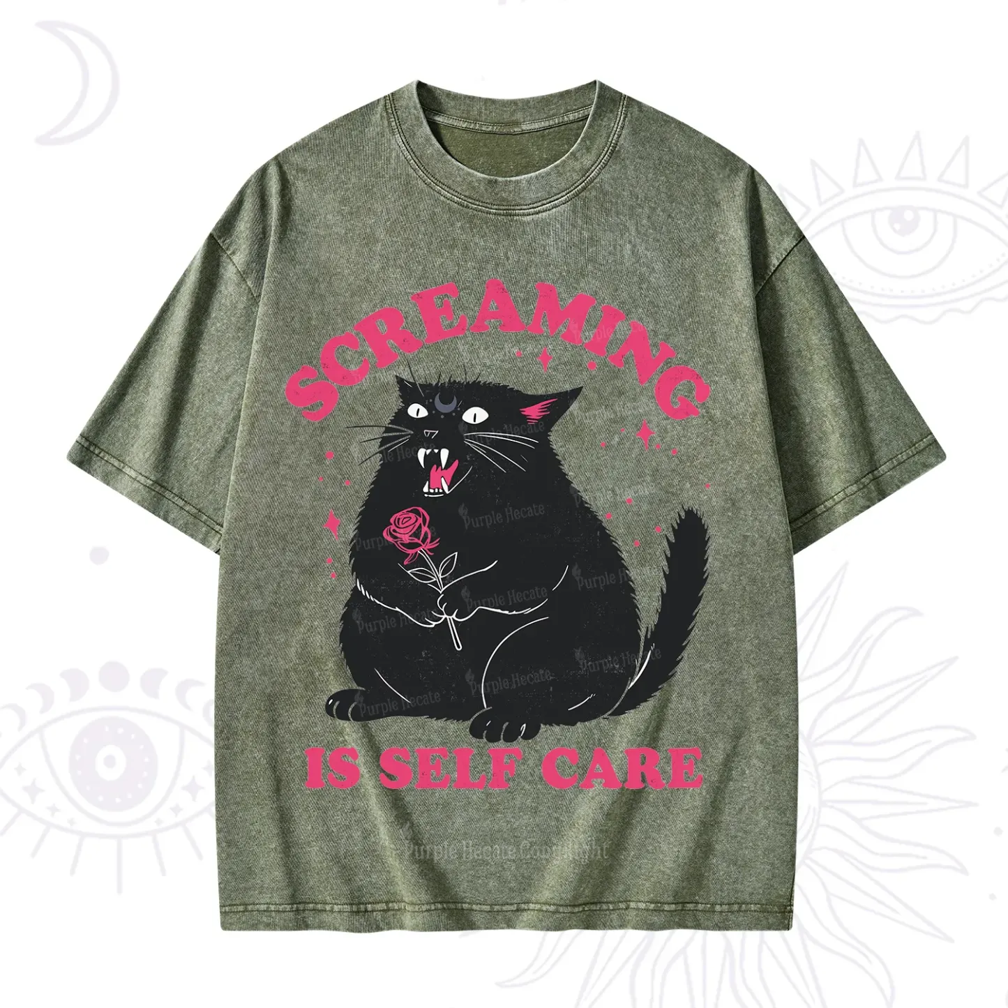 Purplehecate Funny Cat Screaming Is Self Care Washed T-Shirt